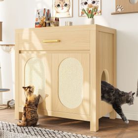 Cat Litter Box Enclosure, Hidden Cat Litter Box Furniture with Scratching Board Doors and Storage Drawer